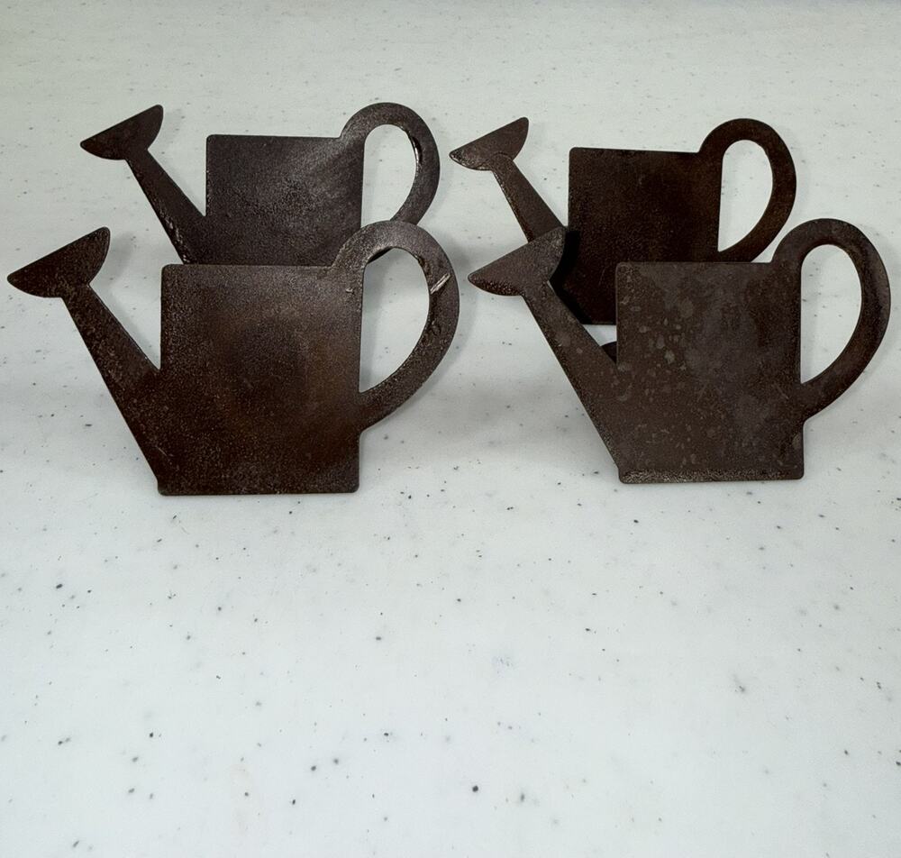 Watering Can Metal Napkin Rings Set of 4 Brown Rustic Garden Table Decor
